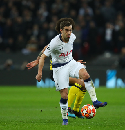 LONDON, ENGLAND - FEBRUARY 13 2019: Harry Winks of Tottenham during the Champions League match between Tottenham Hotspur and Borussia Dortmund at Wembley Stadium, London.のeditorial素材