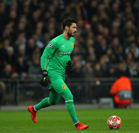 LONDON, ENGLAND - FEBRUARY 13 2019: Roman Burki of Dortmund during the Champions League match between Tottenham Hotspur and Borussia Dortmund at Wembley Stadium, London.のeditorial素材