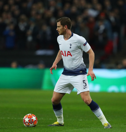 LONDON, ENGLAND - FEBRUARY 13 2019: Jan Vertonghen of Tottenham during the Champions League match between Tottenham Hotspur and Borussia Dortmund at Wembley Stadium, London.のeditorial素材