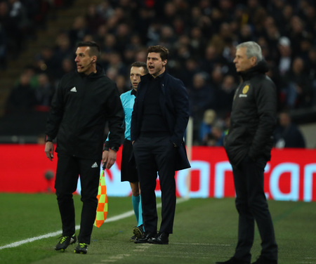 LONDON, ENGLAND - FEBRUARY 13 2019: Mauricio Pochettino manager of Tottenham during the Champions League match between Tottenham Hotspur and Borussia Dortmund at Wembley Stadium, London.のeditorial素材