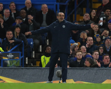 LONDON, ENGLAND - MARCH 7 2019: Maurizio Sarri manager of Chelsea during the Europa League match between Chelsea and Dynamo Kyiv at Stamford Bridge.のeditorial素材
