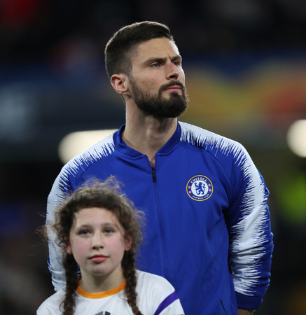LONDON, ENGLAND - MARCH 7 2019: Olivier Giroud of Chelsea during the Europa League match between Chelsea and Dynamo Kyiv at Stamford Bridge.のeditorial素材