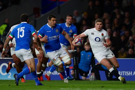 LONDON, ENGLAND - MARCH 09 2019: Owen Farrell of England runs with the ball during the Guinness Six Nations match between England and Italy at Twickenham Stadiumのeditorial素材