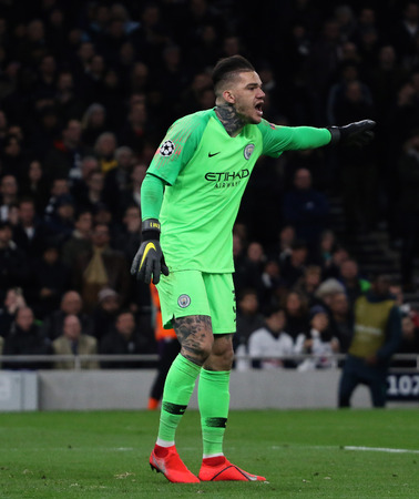 LONDON, ENGLAND: 09 MAR 2019. Ederson of Man City during the UEFA Champions League Quarter Final, First Leg matchのeditorial素材