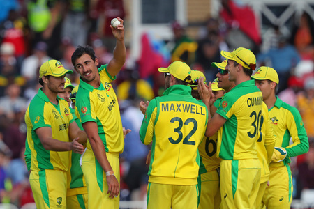 NOTTINGHAM, ENGLAND. 06 JUNE 2019: Mitchell Starc of Australia shows the ball too the crowd after taking five wickets during the Australia against West Indies, ICC Cricket World Cup match, at Trent Bridge, Nottingham, England.のeditorial素材