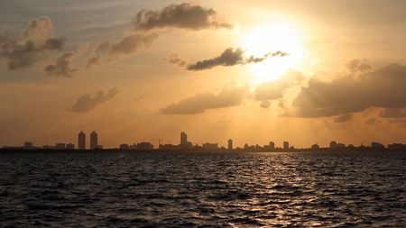 Evening Time with the Sun Above Miami Beach Floridaの写真素材