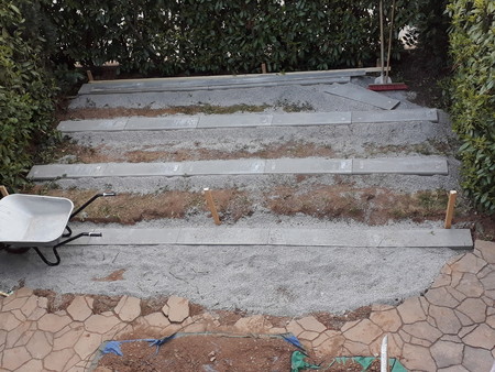 Strip foundation in the garden for a wooden terraceの写真素材