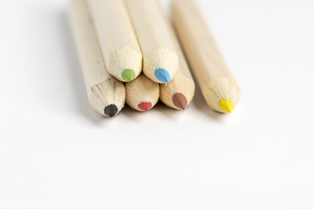 Different colors of wooden crayonsの写真素材