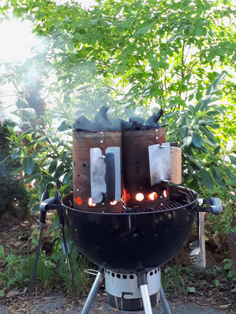 Barbecue fireplaces for heating a kettle grillの写真素材
