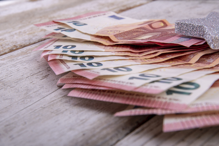 Ten euros bills in a groupの写真素材