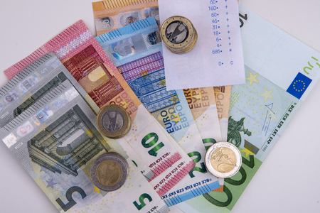 Euro bills and coinsの写真素材