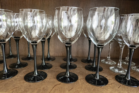 wine glasses with black style in the showcaseの写真素材