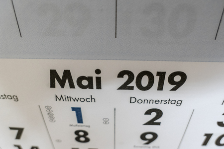 Calendar with the focus on May 2019 with the text Wednesday and Thursdayの写真素材