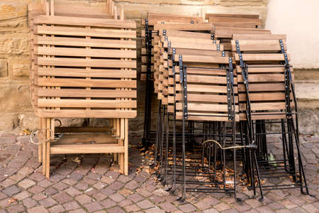 Variation of pumpkins on the stone stairs of the houseの写真素材
