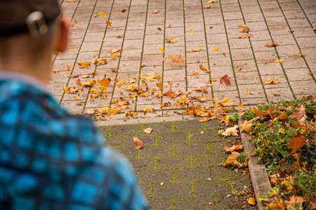 Boy has found a geocache as a bananaの写真素材