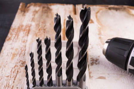 Wood twist drill assortment with cordless screwdriverの写真素材