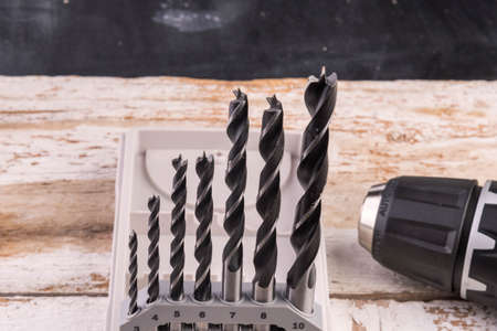 Wood twist drill assortment with cordless screwdriverの写真素材