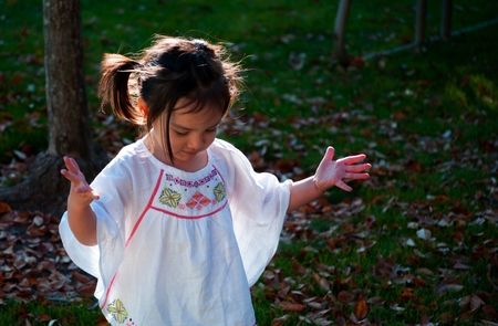 young toddler enjoys the sunshineの写真素材