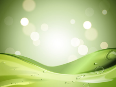 Green soothing gel, with cosmetic bottle and aloe vera elements, green blurred background 3d illustrationのイラスト素材