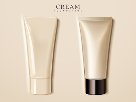 Blank plastic cosmetic tubes, creamy background, 3d illustrationのイラスト素材