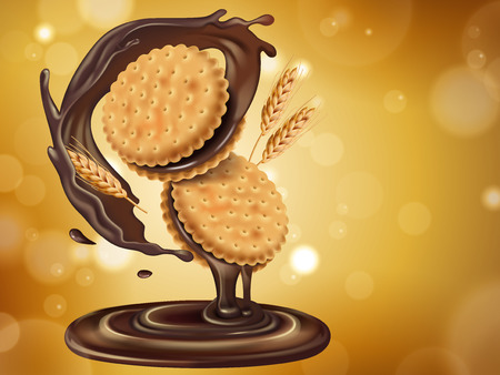 Chocolate flavor sandwich cookie, can be used as design elements in 3d illustration.のイラスト素材