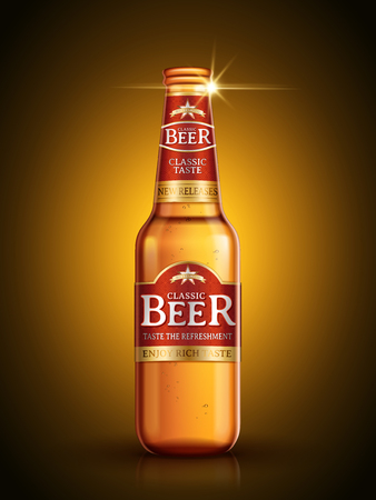 Beer package design isolated golden background in 3d illustration.のイラスト素材