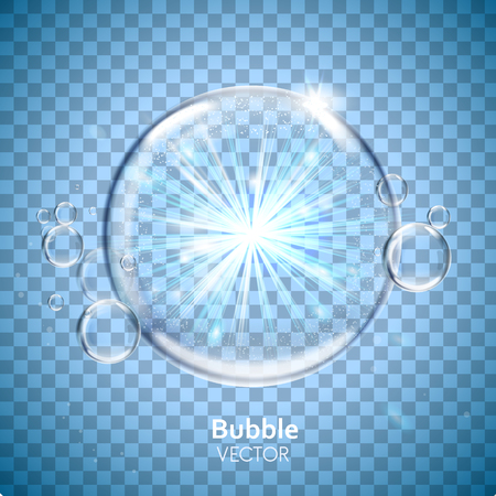 Water bubble elements with shining light, isolated transparent background, 3d illustrationのイラスト素材