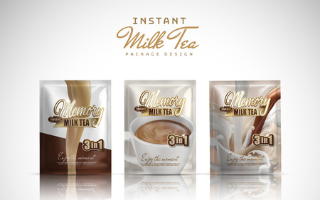 instant milk tea handy package design, white background 3d illustrationのイラスト素材
