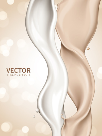 White and creamy liquid flows, isolated in bokeh background, 3d illustrationのイラスト素材
