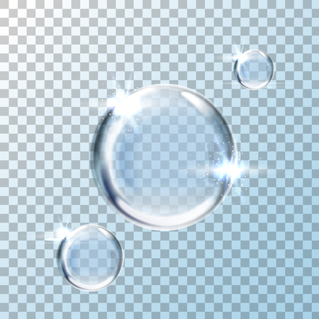 Big, medium and small water bubble elements, transparent background, 3d illustrationのイラスト素材