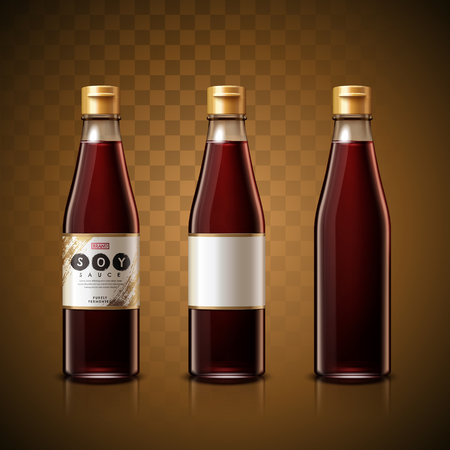 Soy sauce package design, transparent background, 3d illustrationのイラスト素材