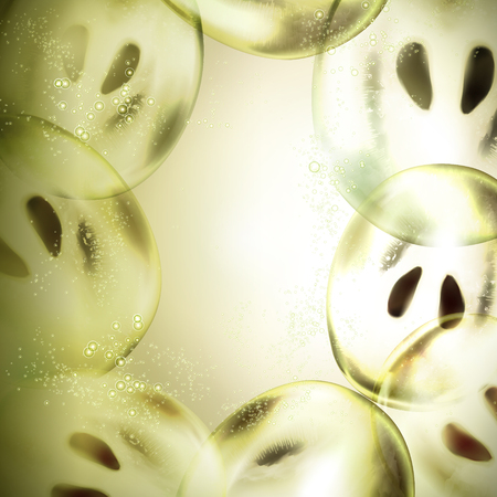 Grape flesh and seed elements, can be used as design elements, lime green background 3d illustrationのイラスト素材