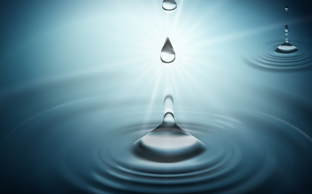 Water drops and ripples background, cerulean background 3d illustrationのイラスト素材