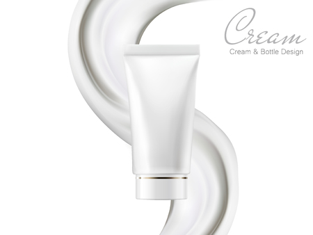 blank white plastic tube and cream flow elements, for cream package design use, isolated white background 3d illustrationのイラスト素材