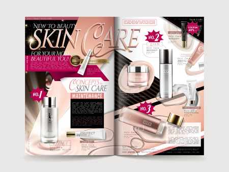 fashionable cosmetic brochure design with product collections, for promotion uses, 3d illustrationのイラスト素材