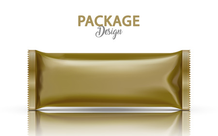 Blank foil package design, food container mockup template in 3d illustration in golden colorのイラスト素材