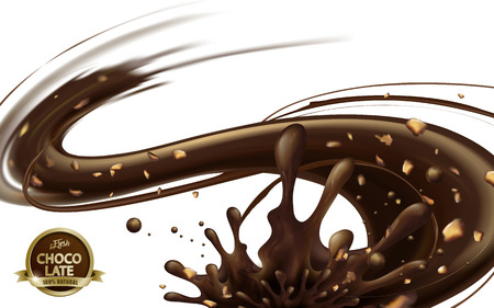 Flowing chocolate sauce with nuts isolated on white background in 3d illustrationのイラスト素材