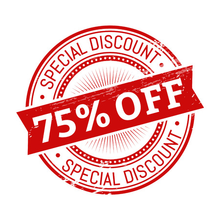 75 percent off text, red color round stamper illustrationのイラスト素材