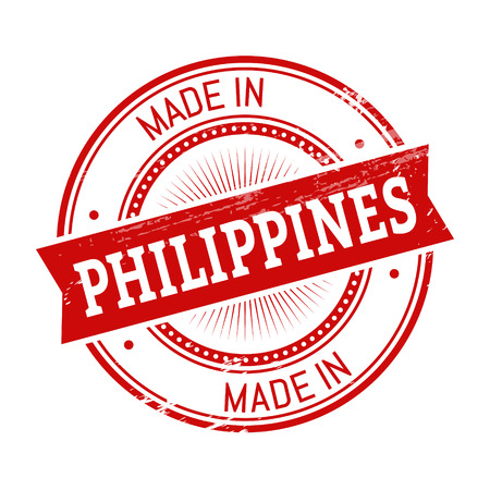 made in Philippines text, red color round stamper illustrationのイラスト素材
