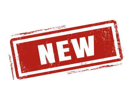 new in red stamp style, stamped on white backgroundのイラスト素材