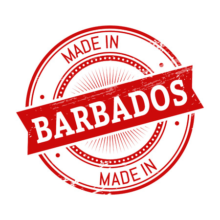 made in Barbados text, red color round stamper illustrationのイラスト素材