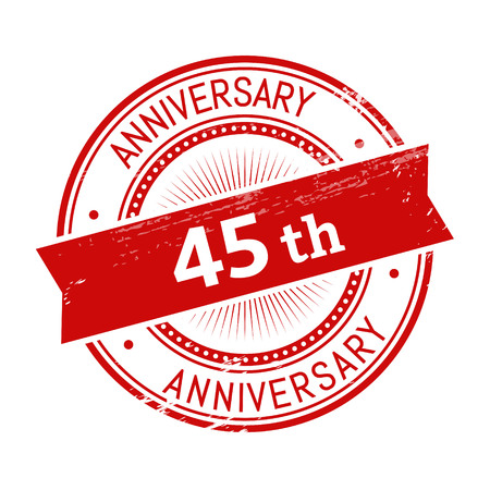 45th anniversary text, red color round stamper illustrationのイラスト素材
