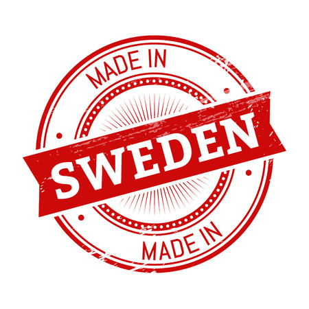 made in Sweden text, red color round stamper illustrationのイラスト素材