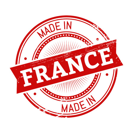 made in France text, red color round stamper illustrationのイラスト素材