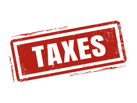 taxes in red stamp style, stamped on white backgroundのイラスト素材