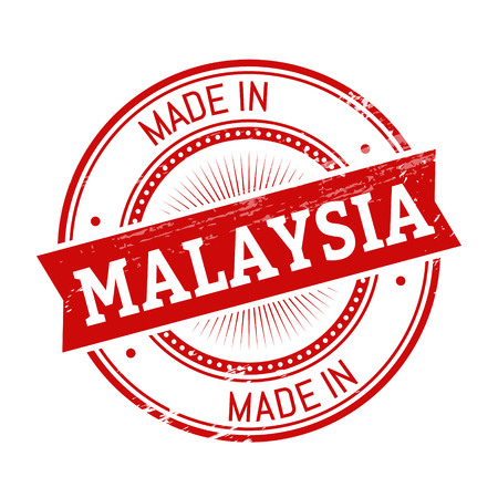 made in Malaysia text, red color round stamper illustrationのイラスト素材