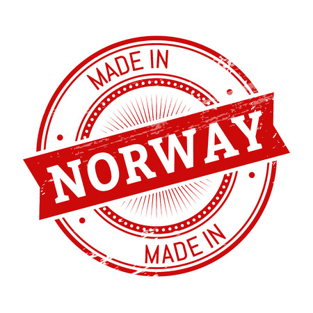 made in Norway text, red color round stamper illustrationのイラスト素材