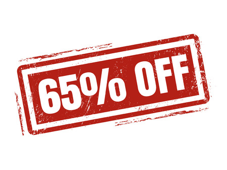 65 percent off in red stamp style, stamped on white backgroundのイラスト素材