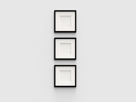 three blank picture frame template set isolated on wall, 3d renderingの写真素材