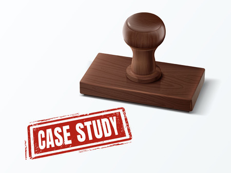 A case study red text with dark brown wooden stamp, 3d illustrationのイラスト素材